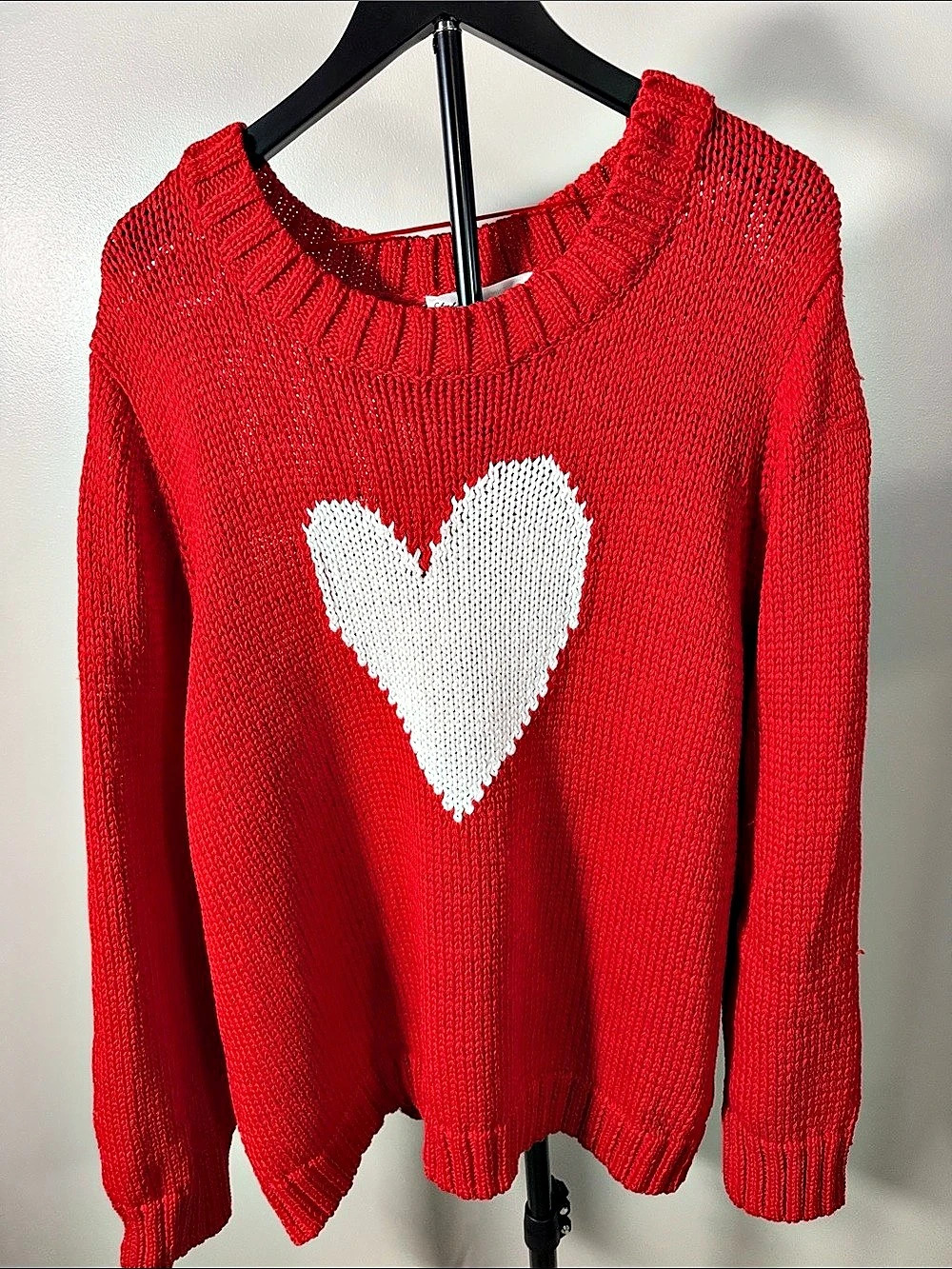 Chelsea & Theodore Long Sleeve Heart Pullover Sweater Red & White 3X NWT